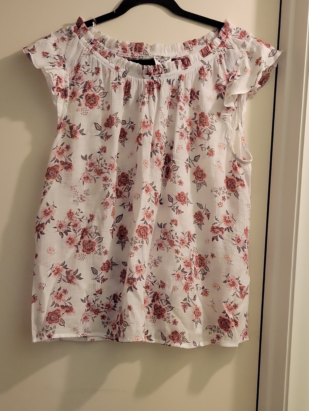Lightweight White Off-Shoulder Blouse with Pink Floral Print